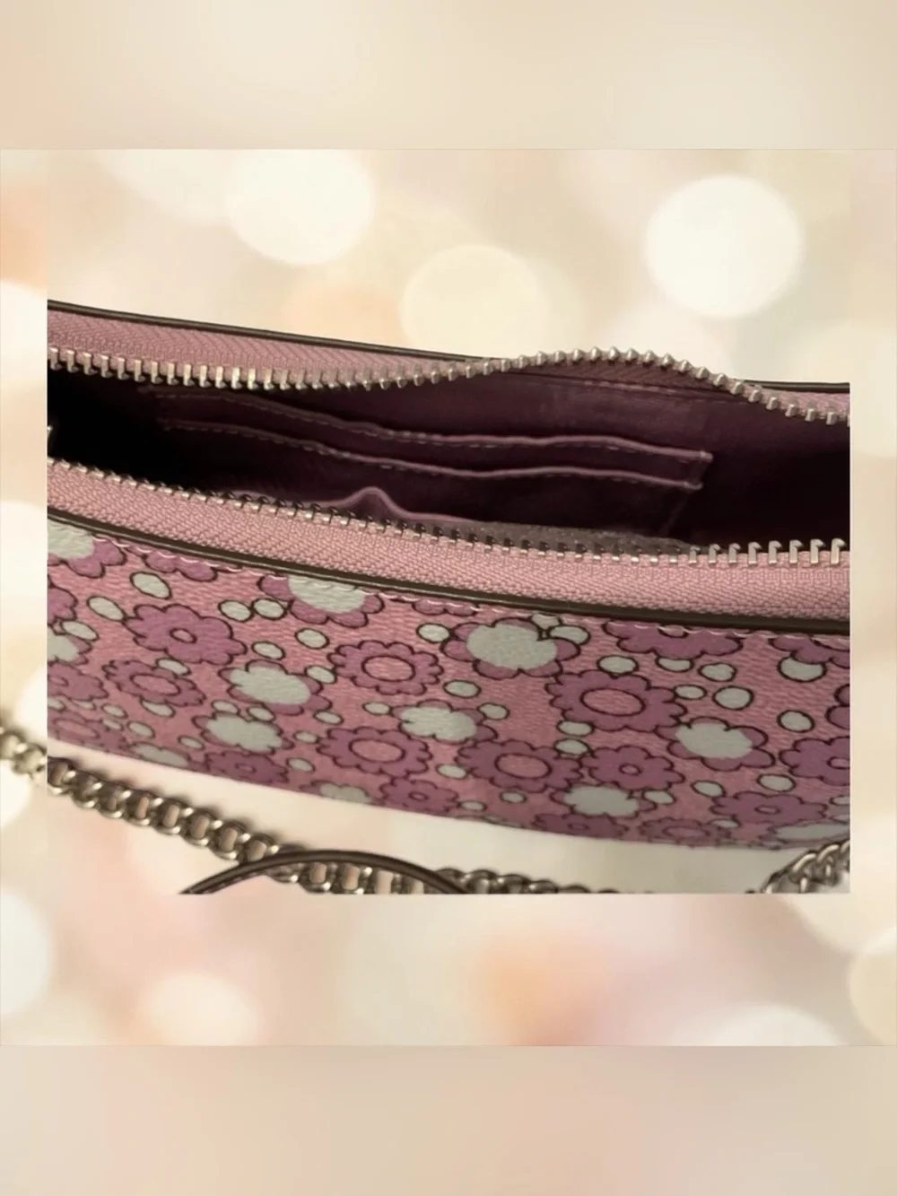 Coach NWT - Pink & White Floral Chain Shoulder Bag - Picture 6 of 7